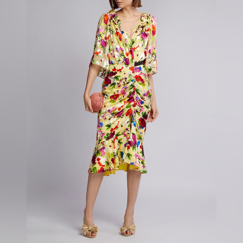 Saloni Olivia floral silk midi dress size 4